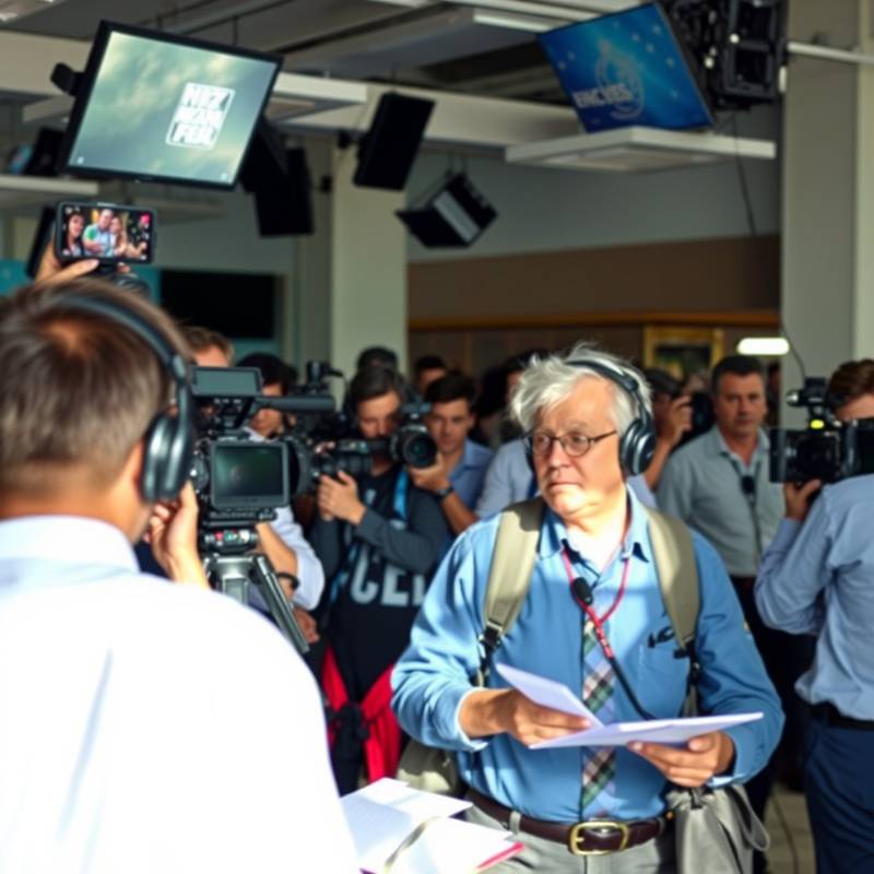 Journalists at work in a newsroom